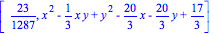 [23/1287, x^2-1/3*x*y+y^2-20/3*x-20/3*y+17/3]